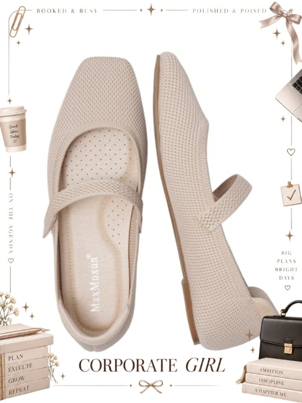 Knit Square Toe Mary Jane Ballet Flats Memory Foam Insole Comfortable